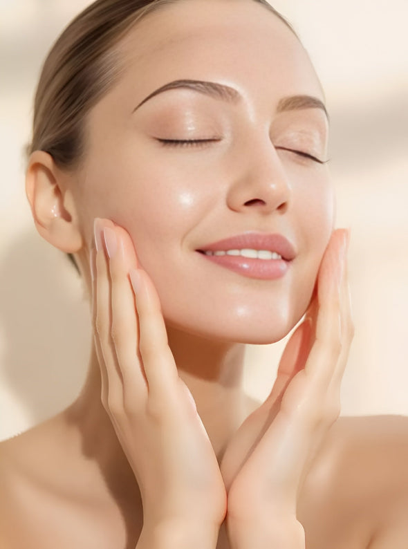 Close-up of a person with closed eyes and clear skin, with text "SKIN BARRIER DAMAGE IS NOT A TREND." Promotes skin health and anti-trend skincare.