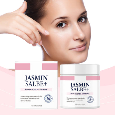 Jasmin Salbe+ skincare product with packaging on a white background